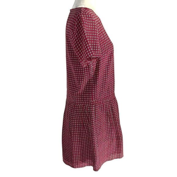 Madewell Women's Size 2 Silk Short Sleeve Ascot Tile Drop Waist Dress Burgundy - Picture 5 of 12